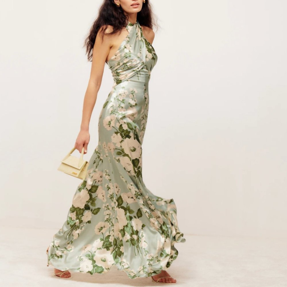 Reformation Veria Silk Dress - Tarragon